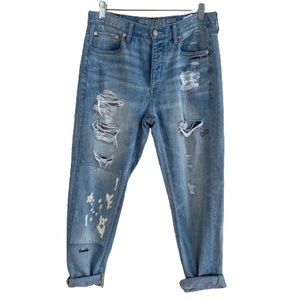 American Eagle Hand Embroidered Distressed Vintage High Rise Boyfriend Mom Jeans